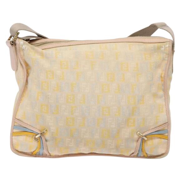 FENDI Zucchino Canvas Shoulder Bag Beige Gold - Picture 2 of 13